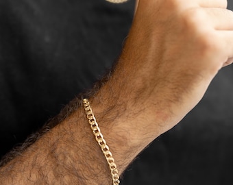 18K Mens Gold Filled Bracelet, Mens Curb Chain Bracelet, Thick gold bracelet for men, Mens Jewelry, Gift for Him, Jewelry for Man, Gold Fil