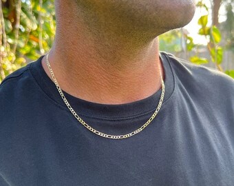 18K Gold Figaro Chain Necklace, Men's Gold Chain, Minimalist