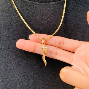 18K Italian Cornicello Rope Necklace for Men, Gold Filled Italian Horn Necklace, Gift For Him, Gift For Boyfriend, Mens Jewelry, Rope Chain