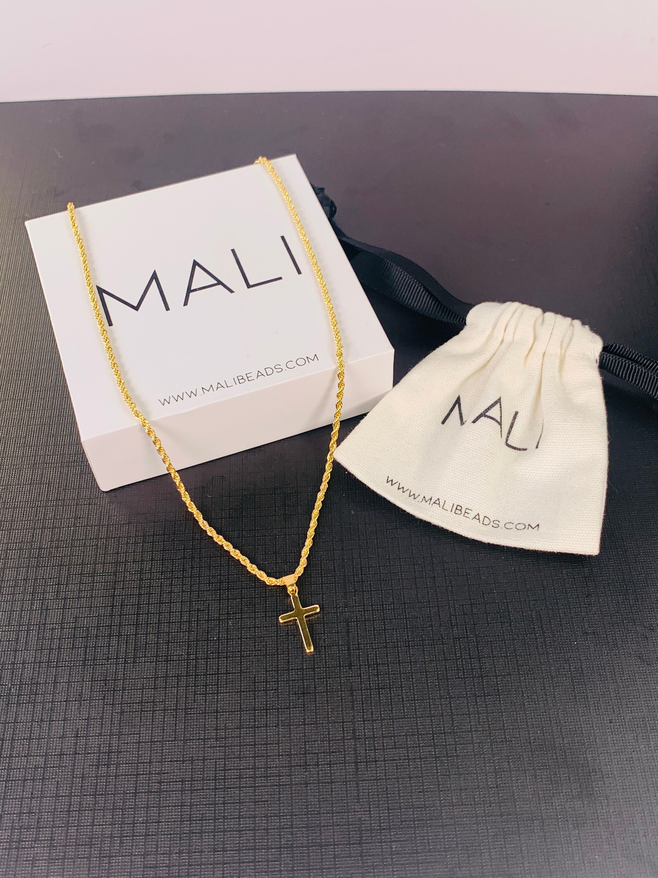 Simple Gold Mens Cross Necklace 2mm Rope Chain Layering Etsy