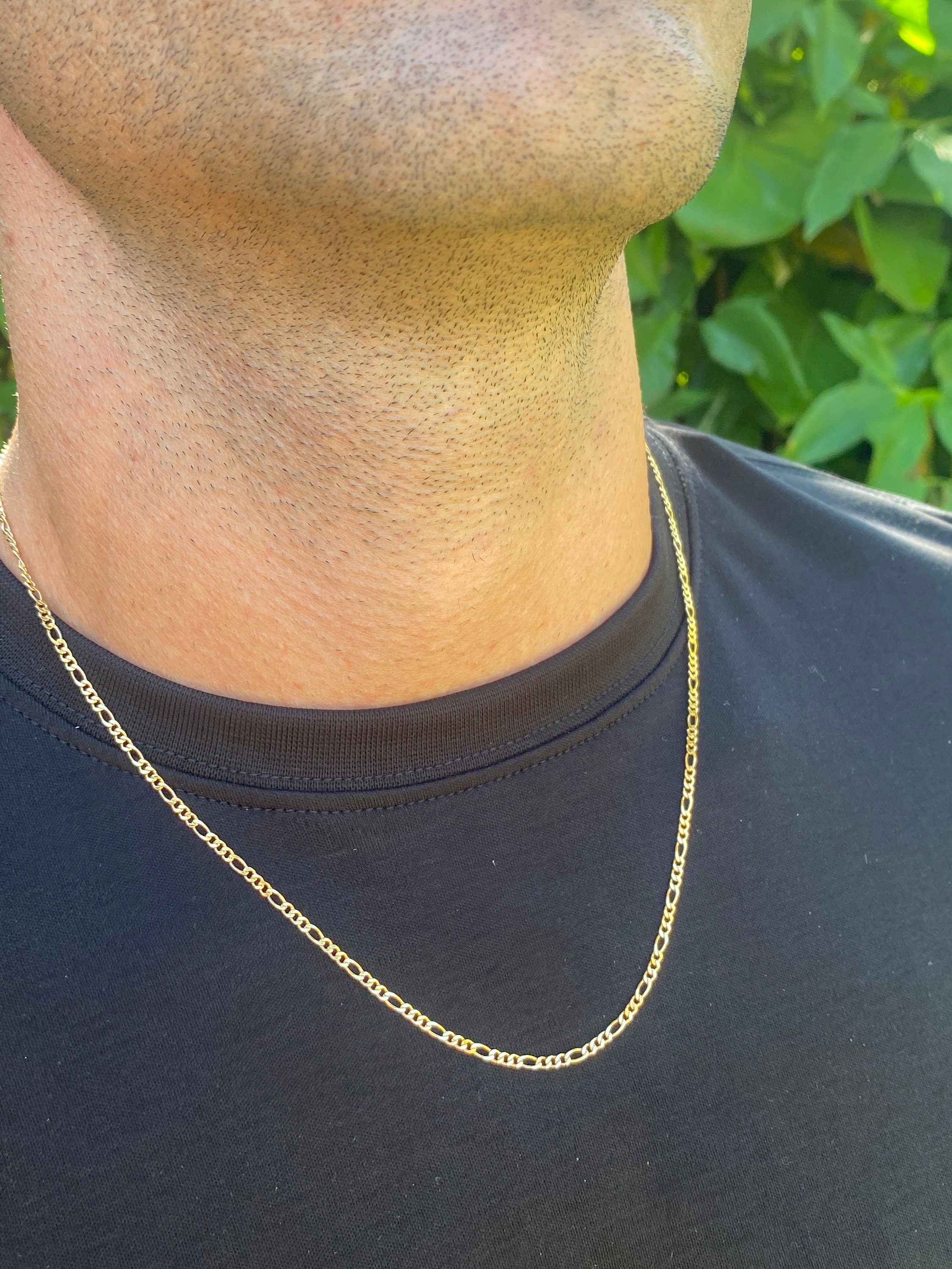 18K Mens Gold Figaro Chain 2.5mm Gold Chain Waterproof Etsy Canada