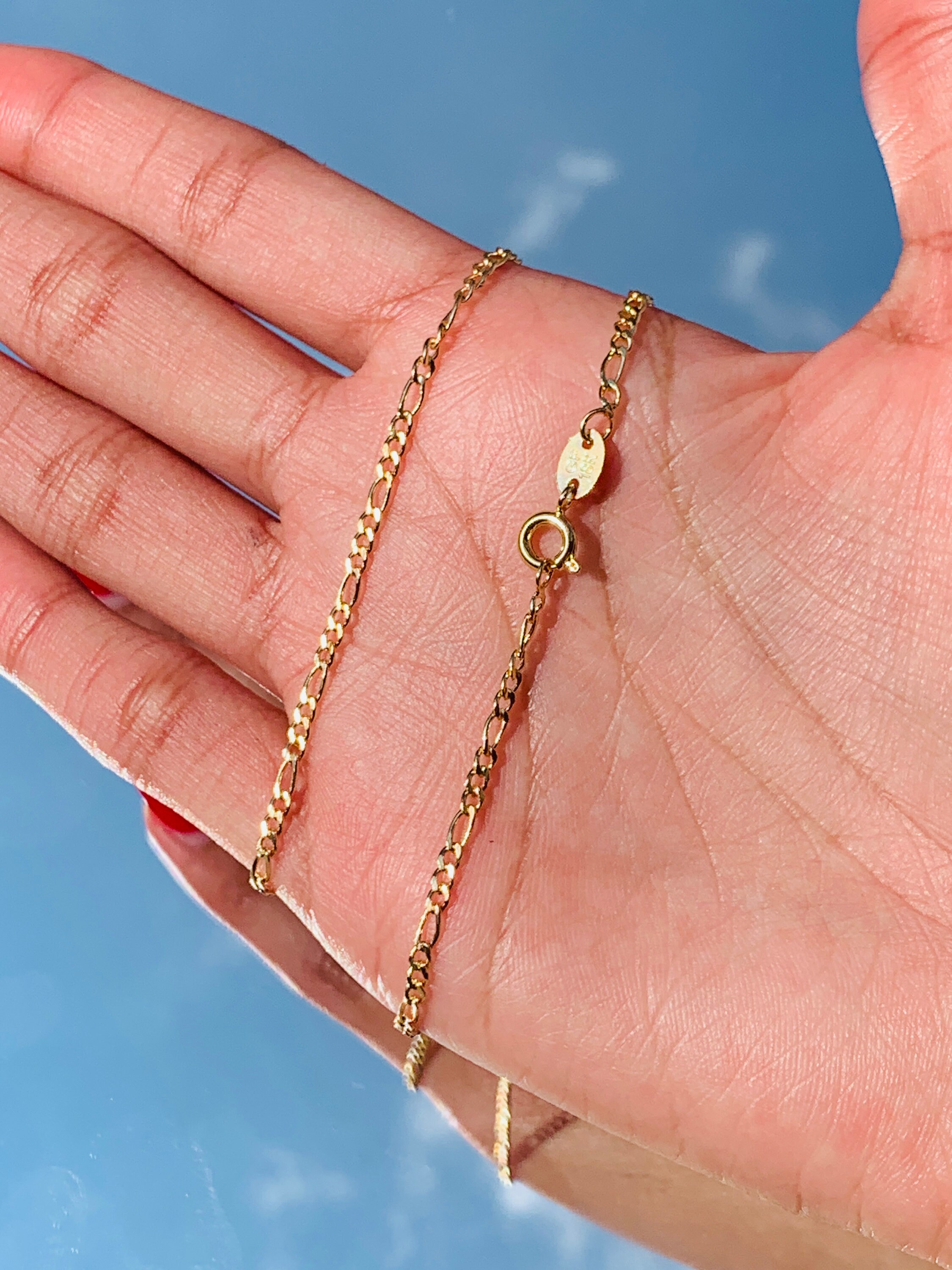 18K Mens Gold Figaro Chain 2.5mm Gold Chain Waterproof Etsy