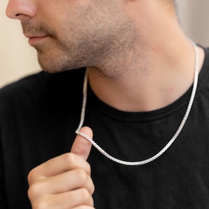 Silver Men&#39;s Box Chain Necklace, Waterproof Necklace, Minimalist Jewelry, Gift for Men, Layering Chains, Layering Necklaces, Chunky Necklace