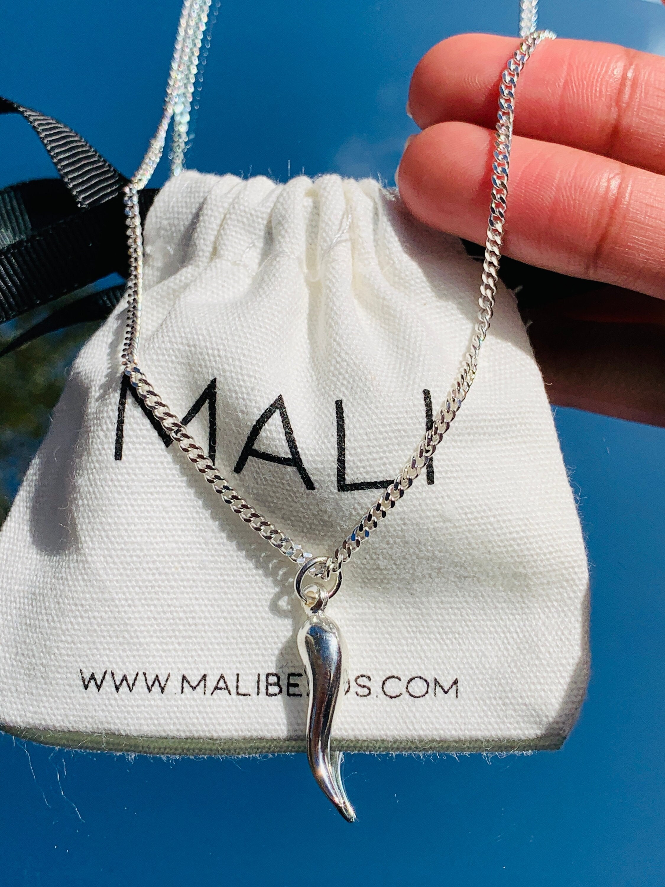 Sterling Silver Italian Cornicello Necklace, Italian Horn