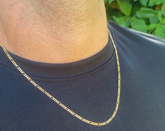 18K Mens Gold Figaro Chain, 2.5mm Gold Chain, Waterproof Necklace, Necklace For Guys, Layering Chains, Minimalist Necklace, Gold Filled