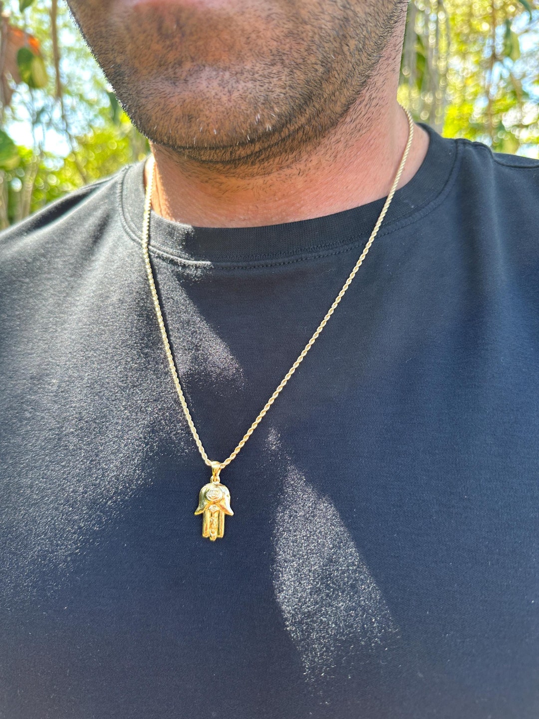 Hamsa Rope Chain 18K Hamsa Pendant Necklace for Men, Hamsa Jewelry for Man, Protection ...