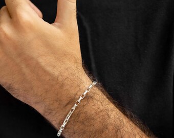 Sterling Silver Mens Bracelet, 4mm Bracelet for Men, Thick Silver Bracelet, Mens Jewelry, Waterproof Bracelet, Mens Bracelet, 925 Jewelry