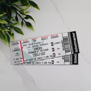 May include: Two concert tickets for the Creed Summer of '99 Tour, featuring Finger Eleven and 3 Doors Down. The tickets are for Ruoff Music Center, dated August 10, 2024, at 7:00 PM. The tickets are white with black text.
