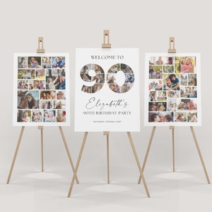 90th Birthday Party Welcome Sign, 90th Birthday Photo Collage Bundle, Party Sign, Editable in Canva, Instant Digital Download, Printable