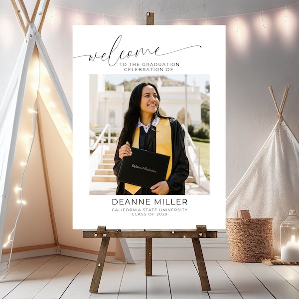 Graduation Party Welcome Sign Template, Modern Minimalist Buffet Sign, Party Sign, Editable in Canva, Instant Digital Download, Printable