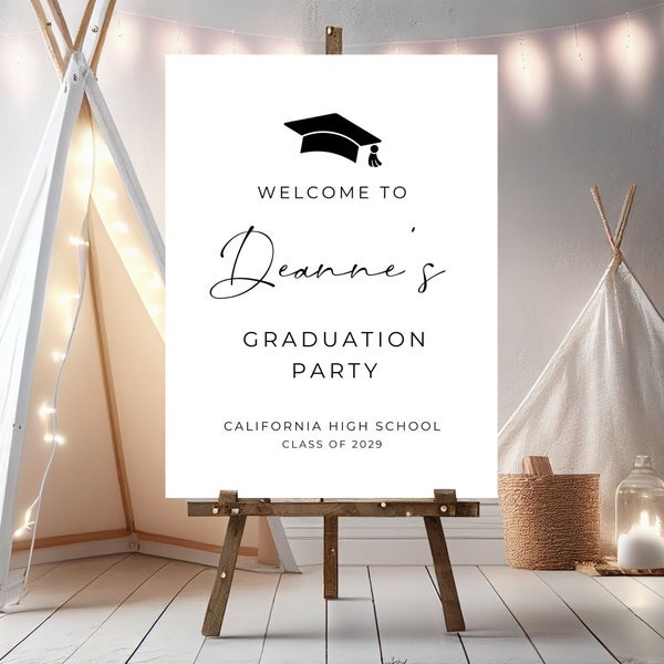 Graduation Party Welcome Sign Template, Modern Minimalist Buffet Sign, Party Sign, Editable in Canva, Instant Digital Download, Printable