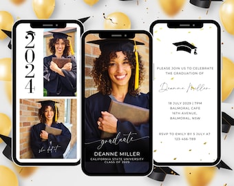 Graduation Party Evite, Graduation Phone Invitation, Template with Photos, Edit in Canva, Graduate Announcement, Instant Digital Download