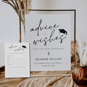 Graduation Advice and Wishes, Graduation Advice Cards, Modern Minimalist Party Sign, Editable in Canva, Instant Digital Download, Printable