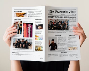 Graduation Newspaper Template: Senior Announcement, Editable in Canva (Digital Download)