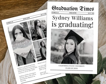 Graduation Party Invitation, Newspaper Announcement Template with Photo, Edit in Canva, Grad Announcement, 5x7 Instant Digital Download