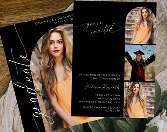 Graduation Party Invitation, Template with Photos, Editable in Canva, Senior Grad Announcement, Instant Digital Download