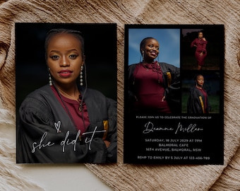 Graduation Party Invitation Template with Photos, Editable in Canva, Senior Grad Announcement, Instant Digital Download, Dark Background