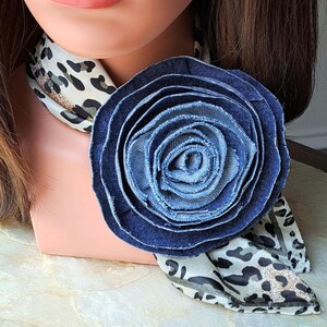 Denim Rose Brooch/ Perfect Gift/See more in my store.