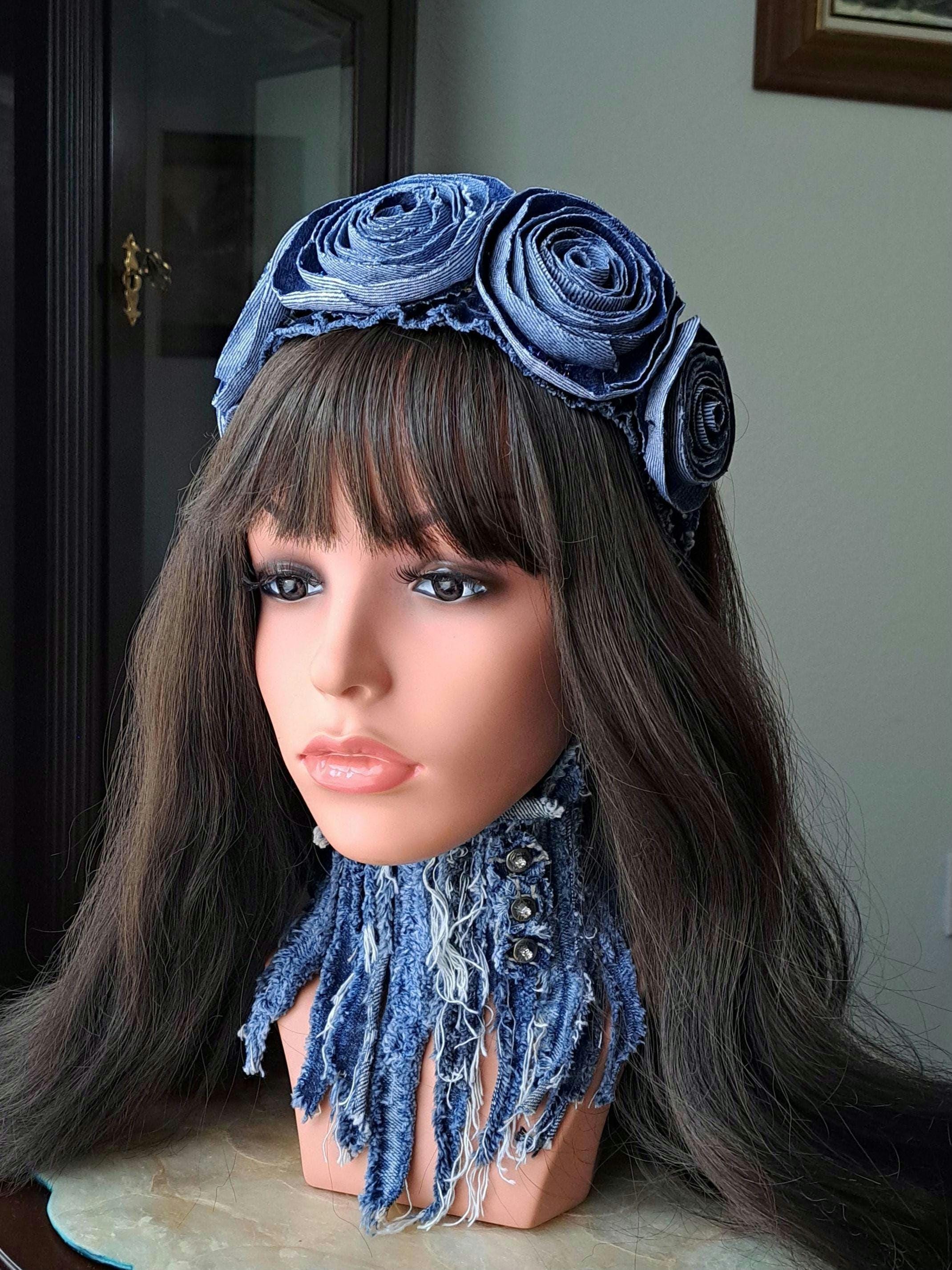 Upcycled Denim Monogram Headband with Clover Charm Upcycled Denim Flower Charms for Crocs on Earth Day main image 4