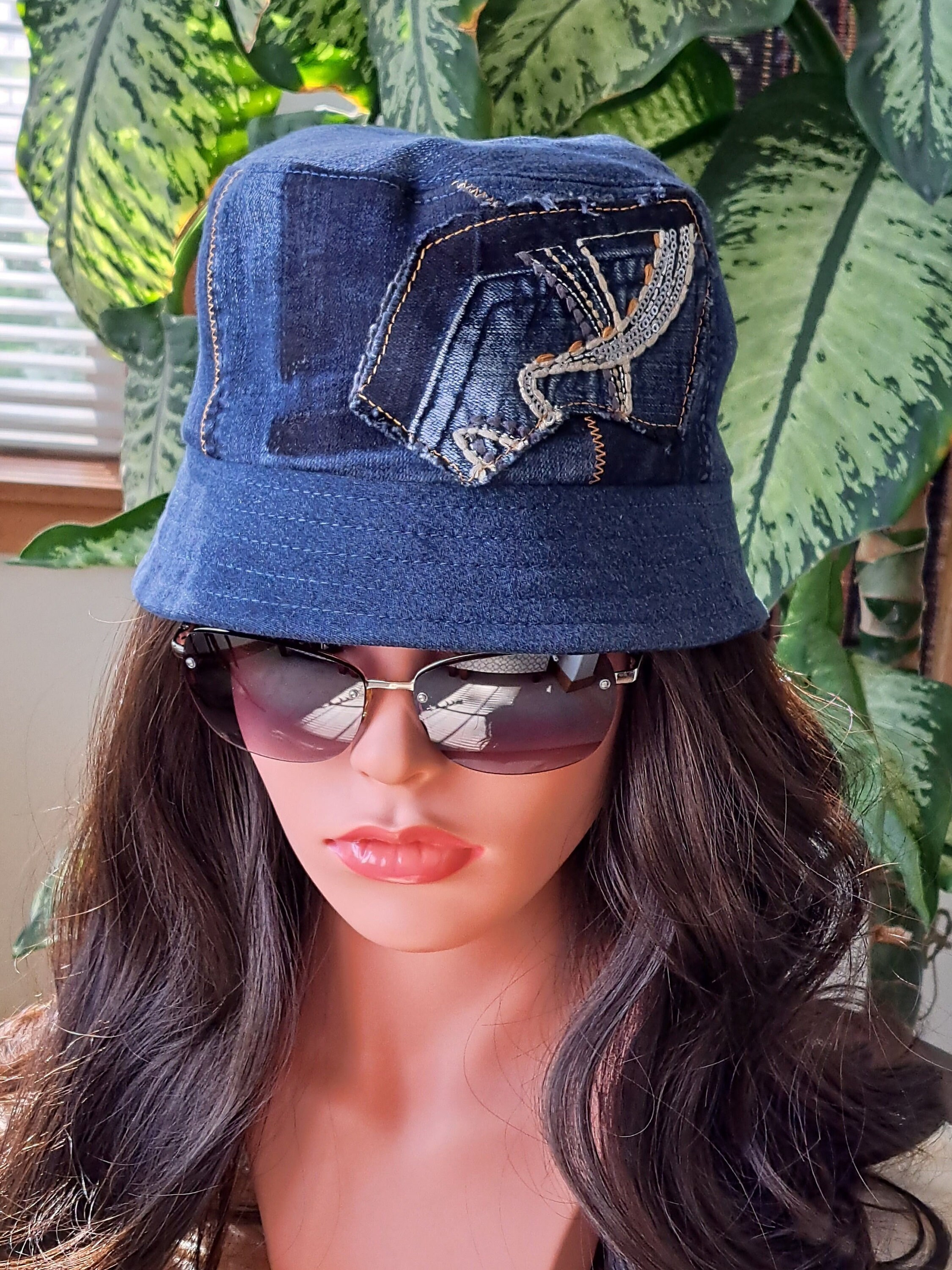 Custom upcycled boho hat Rancher Hat Custom Burned with Sunflowers - Black main image 2
