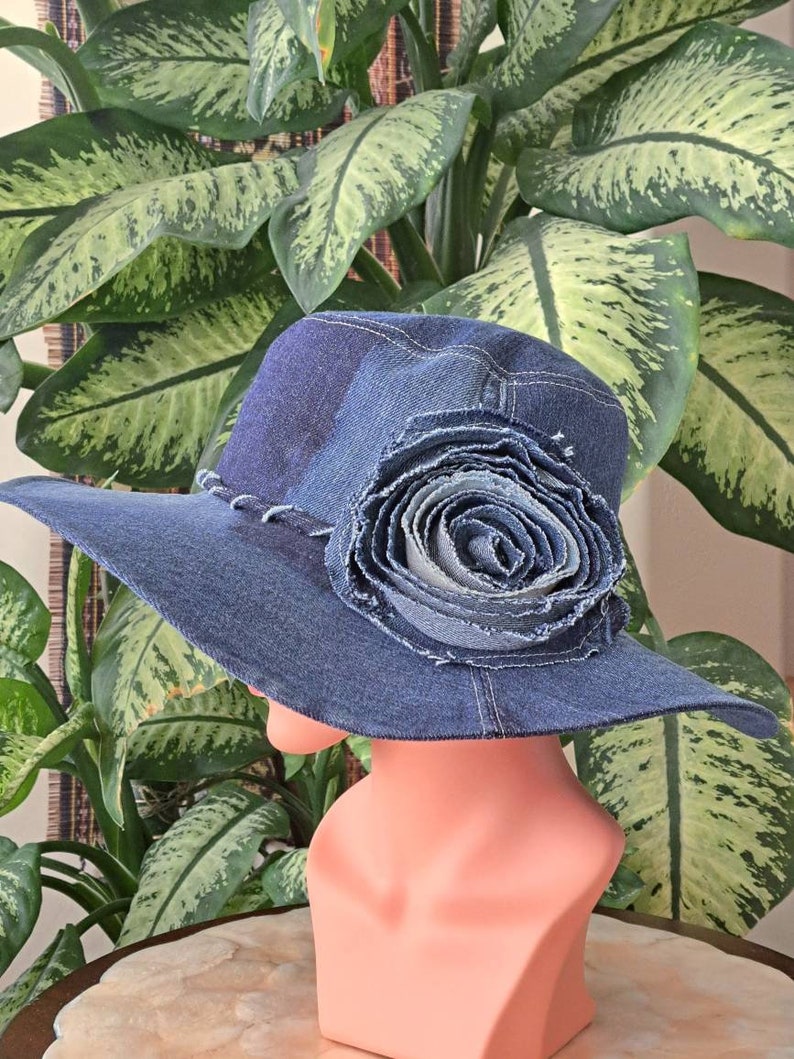 Denim Wide Brim Bucket Sun Hat With Rose /see More Hats in My Etsy