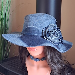 Upcycled Denim   Hat With Rose And Unique Patchwork/ Perfect Gift/See more hats in my store.