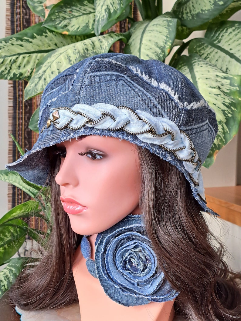 Upcycled Denim Cloche Inspired Hat With Zipper Braid /perfect Gift/see ...