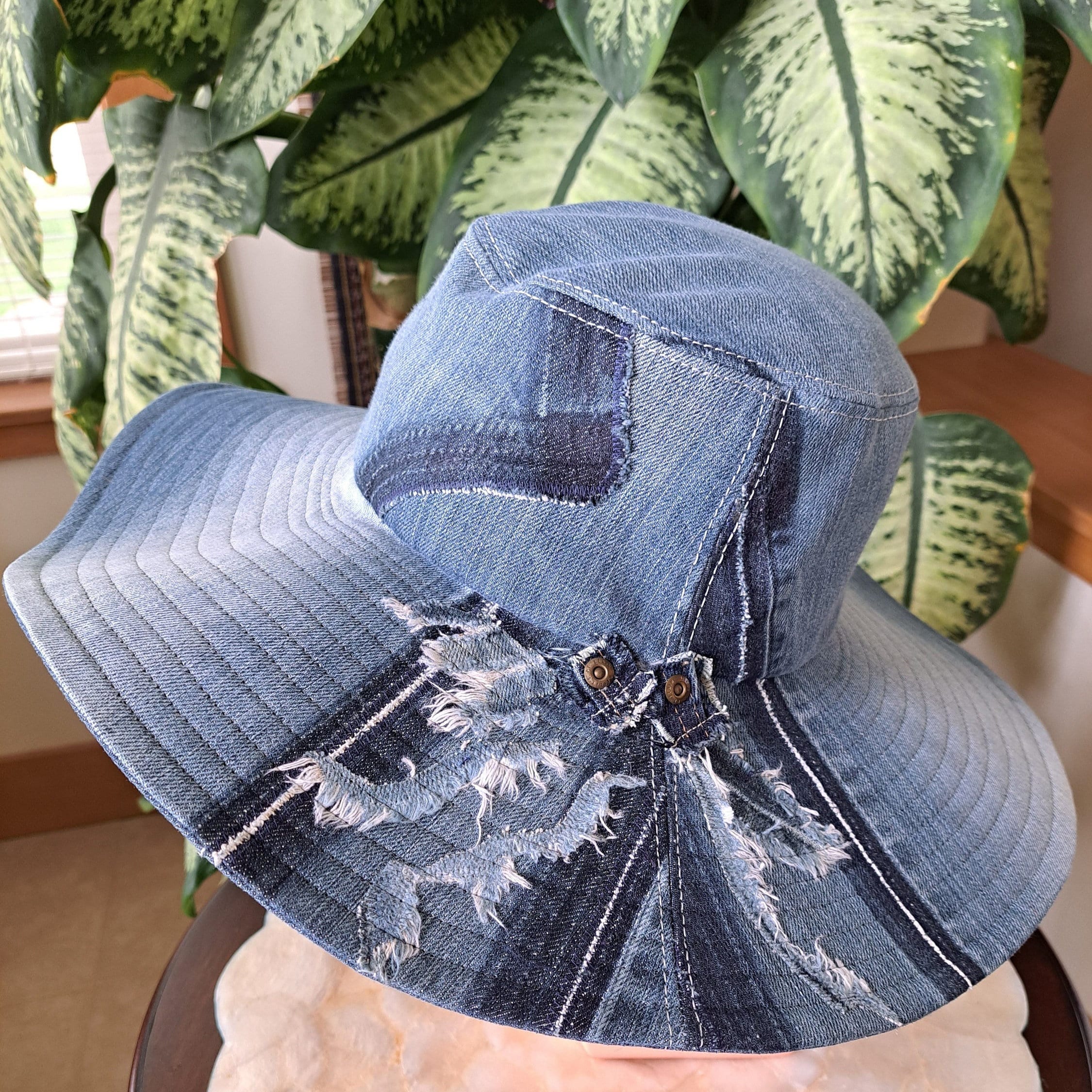 Patchwork Denim Bucket Hat Recycled Jeans Upcycled 