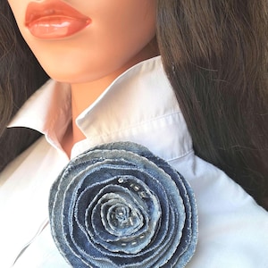 Denim Rose Brooch/ Perfect Gift/See more in my store.