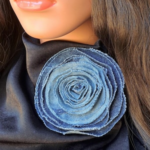 Denim Rose Brooch/ Perfect Gift/See more in my store.