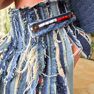 Upcycled Denim Fringe Patchwork Choker With Rivets and Beads/perfect ...