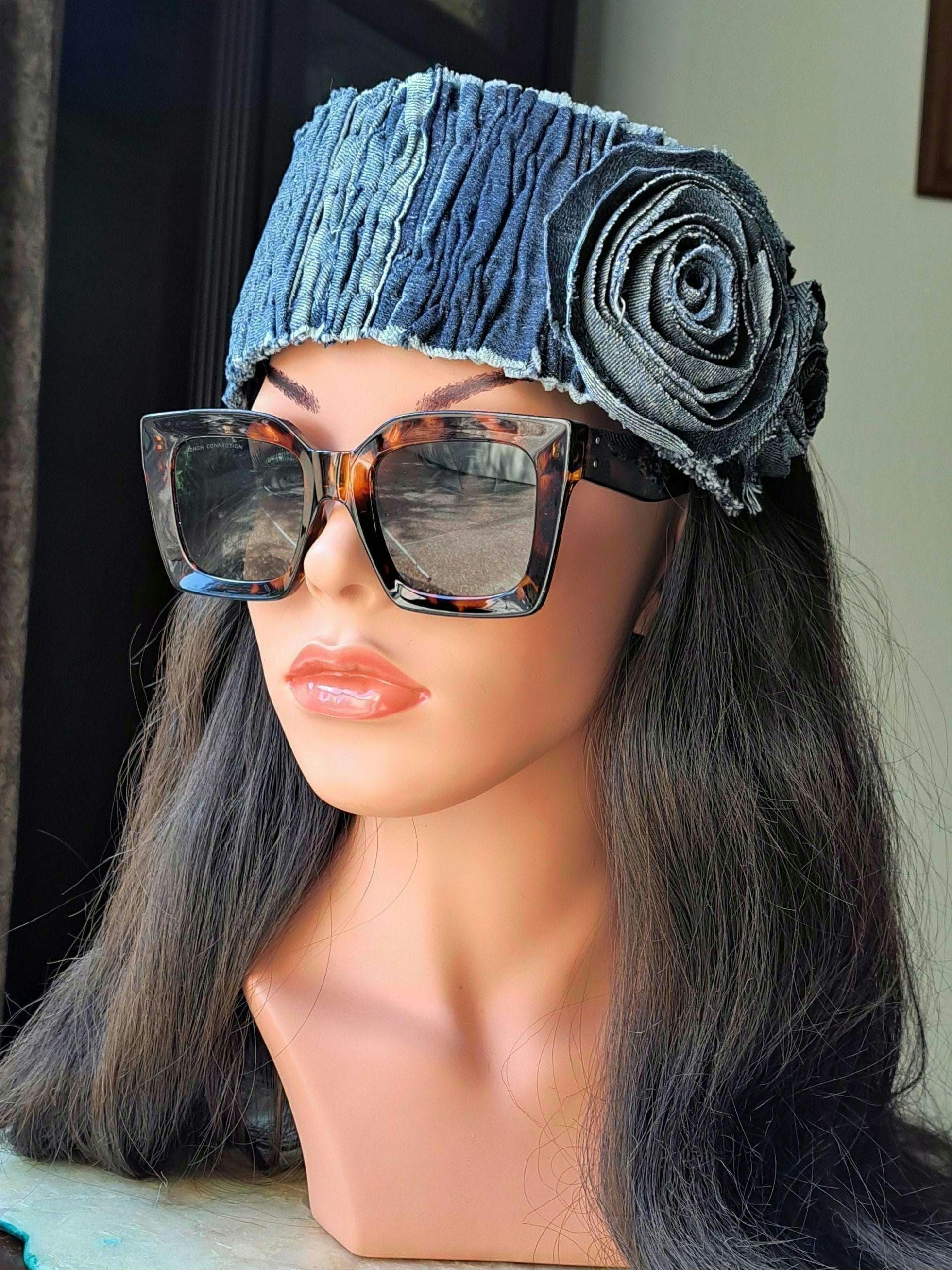 Upcycled Denim Headband: Patchwork Flower Boho Headwear  display picture 2