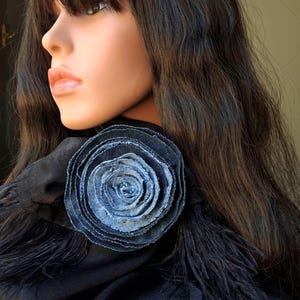 Denim Rose Brooch/ Perfect Gift/See more in my store.