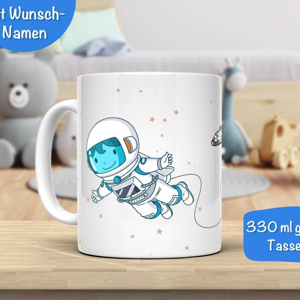 Kindertasse mit Namen personalisiert Junge Astronaut Weltall Kinder Geschenk