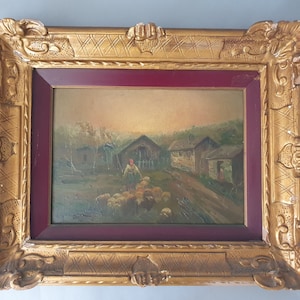 Oil painting on wood Scuola Italiana Paesaggio inizi 900&#39; signed &quot;Cipriani&quot; with frame