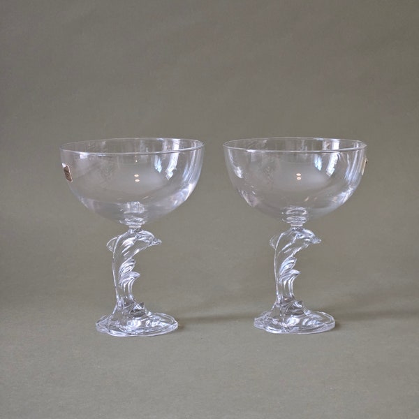 2 vintage GLASSES with dolphin stem for ice cream cocktails LUMINARC 1990 glass
