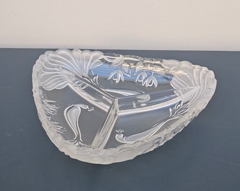 Vassoio Walther Glass - Servizio per antipasti - piatto tre scomparti - Cristallo vetro satin floreale Vintage