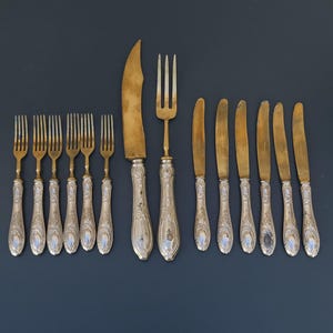 Solingen Service - Cutlery Set (14) - 800 silver, Brass Art Nouveau 1950s.
