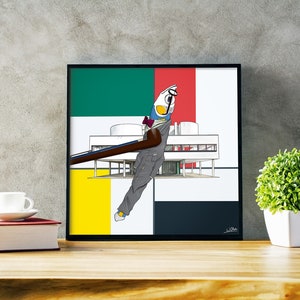 Hand painted Arch Fish, digital print, wall decoration, modern architecture, Le Corbusier, villa savoye, including iphone/ ipad wallpaper