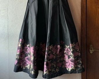 Vintage black maxi skirt with pink floral print
