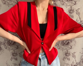 Vintage short red blazer, elegant women’s bolero short sleeve jacket