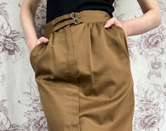 Vintage 90s khaki brown skirt, women's  retro skirt with buckles