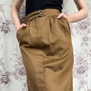 Vintage 90s khaki brown skirt, women&#39;s  retro skirt with buckles