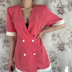 Vintage pink blouse jacket with white trim, classy 50s double breasted blouse with short sleeves