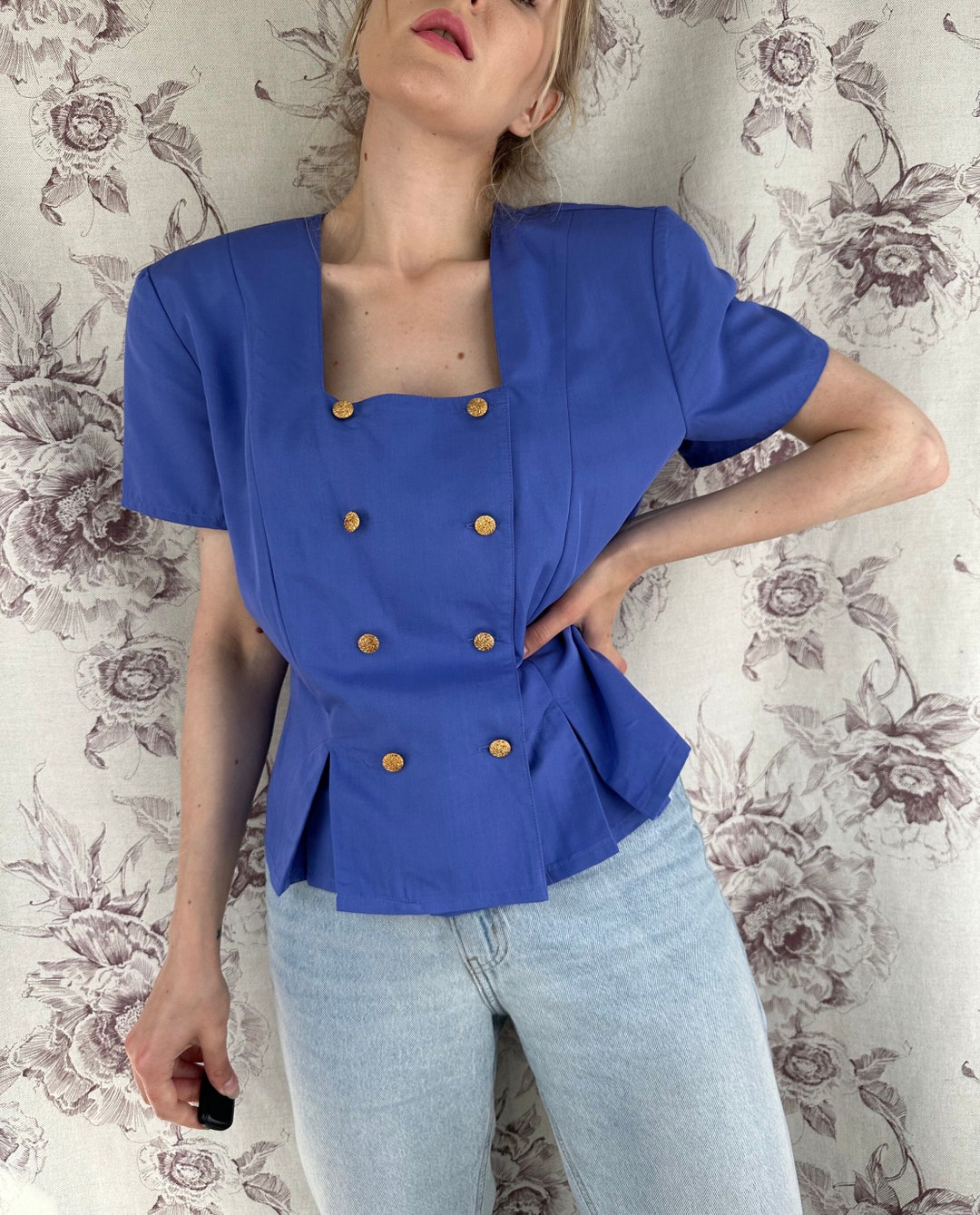 1970s Double Collar Blouse L