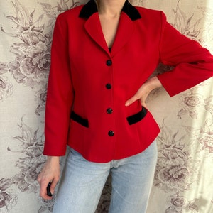 blazer rouge vintage avec détails en velours noir, veste pour femme élégante des années 90 image 2