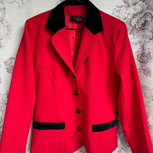 Blazer rojo vintage con detalles de terciopelo negro, elegante chaqueta de mujer de los años 90 imagen 8