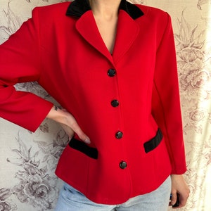 blazer rouge vintage avec détails en velours noir, veste pour femme élégante des années 90 image 6