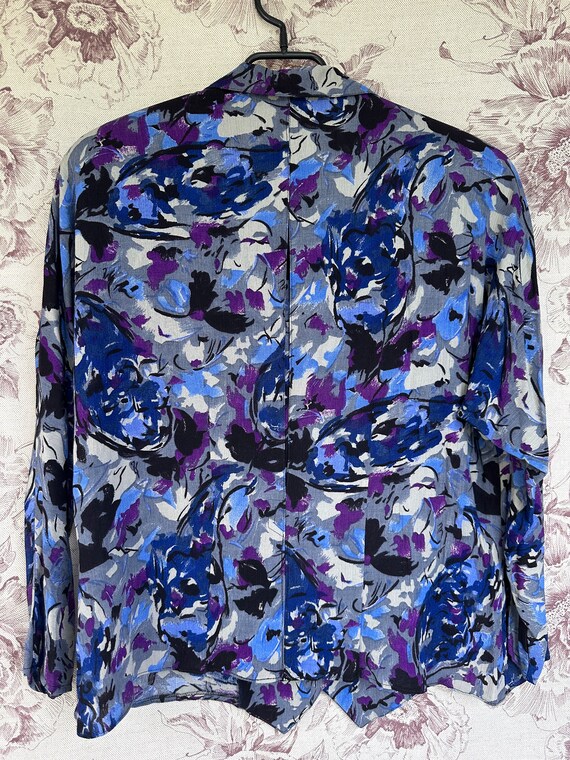 Vintage viscose 70s blue blouse, retro abstract p… - image 10
