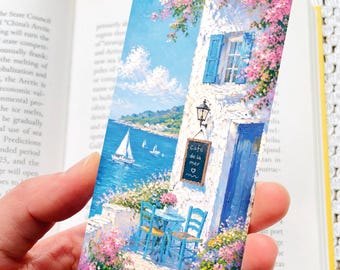 Sunny Sea Cafe Bookmark | Double-Sided Illustrated, Laminated Book Lover Gift
